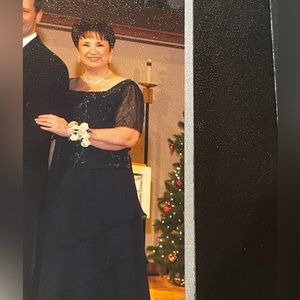 Navy blue mother of the bride dress, two piece. Sequined top, maxi skirt. 14.